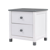 English Elm Wooden Nightstand With Two Drawers For Kids,End Table For Bedroom,White+Gray