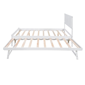 English Elm Full Full Size Platform Bed with Adjustable Trundle, Solid Pine & MDF, 10 Slats, Sturdy 600lb Capacity White WF299727AAK