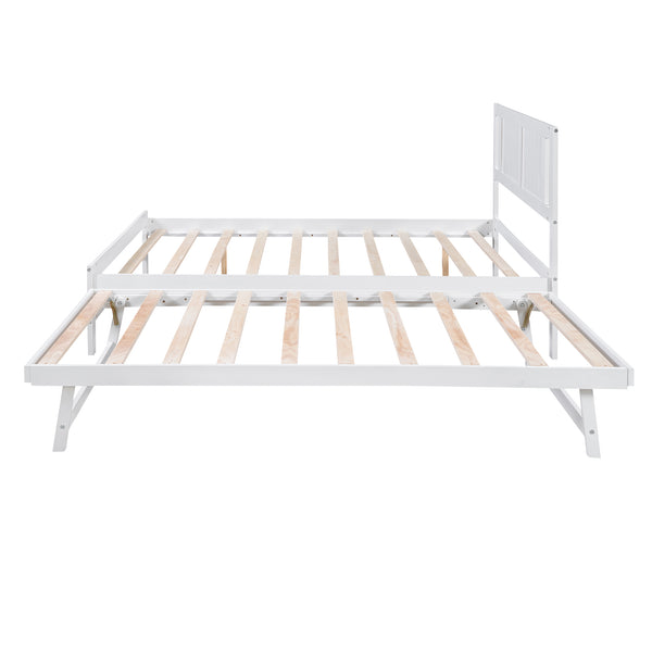 English Elm Full Full Size Platform Bed with Adjustable Trundle, Solid Pine & MDF, 10 Slats, Sturdy 600lb Capacity White WF299727AAK