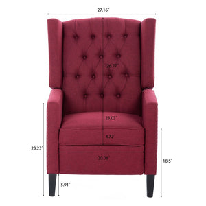 English Elm 27.16" Wingback Manual Recliner Tufted Fabric Chair with Nailhead Trim Solid Wood Frame W680P403874