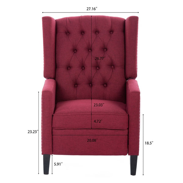 English Elm 27.16" Wingback Manual Recliner Tufted Fabric Chair with Nailhead Trim Solid Wood Frame W680P403874