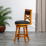 English Elm 30" Bar Height X-Back Swivel Stool, Natural Finish, Charcoal Fabric Seat