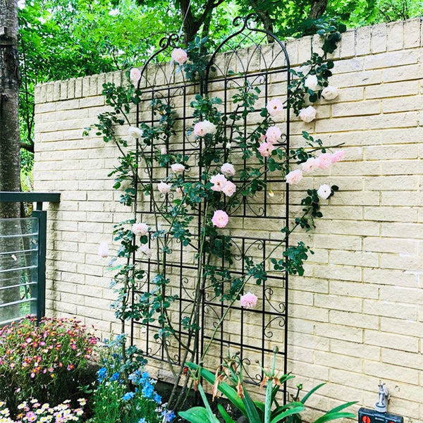 English Elm 4 Pack Tall Galvanized Steel Garden Trellises Powder Coated Black for Climbing Vines W158681059