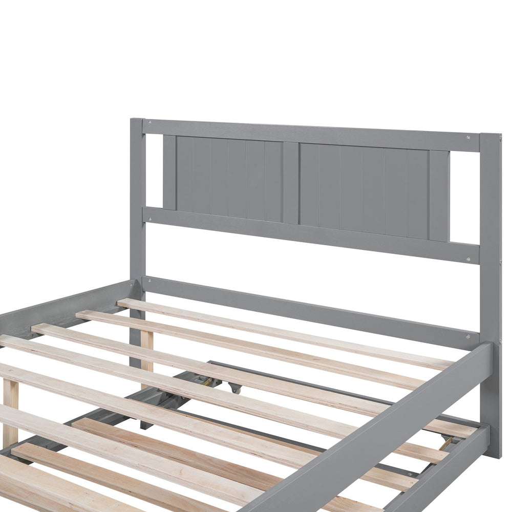 English Elm Full Full Size Platform Bed with Adjustable Trundle, Solid Pine & MDF, 10 Slats, Sturdy 600lb Capacity Gray WF299727AAE