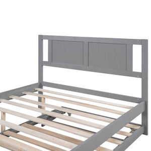 English Elm Full Full Size Platform Bed with Adjustable Trundle, Solid Pine & MDF, 10 Slats, Sturdy 600lb Capacity Gray WF299727AAE