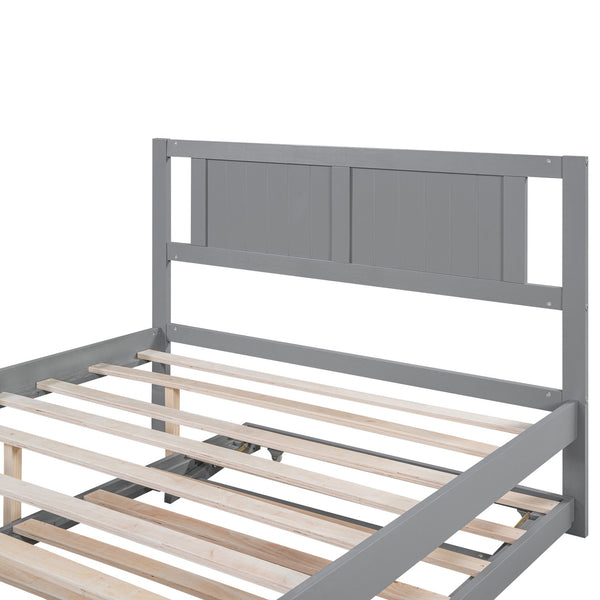 English Elm Full Full Size Platform Bed with Adjustable Trundle, Solid Pine & MDF, 10 Slats, Sturdy 600lb Capacity Gray WF299727AAE