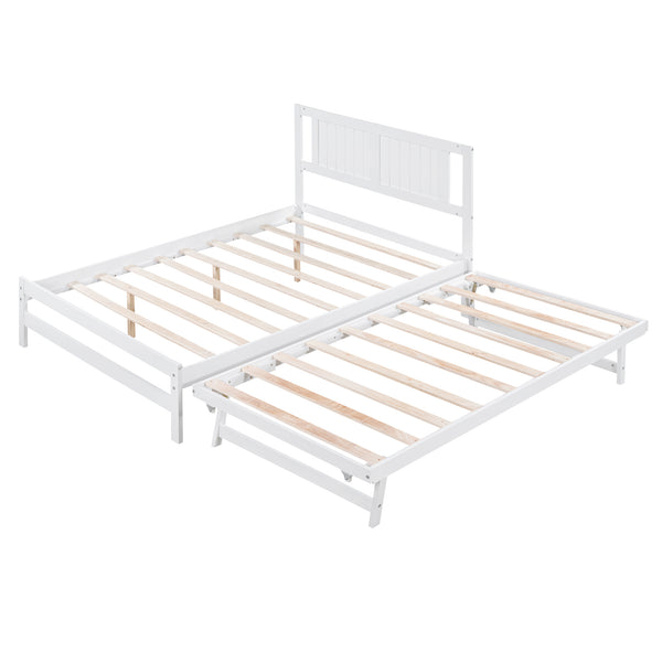 English Elm Full Full Size Platform Bed with Adjustable Trundle, Solid Pine & MDF, 10 Slats, Sturdy 600lb Capacity White WF299727AAK