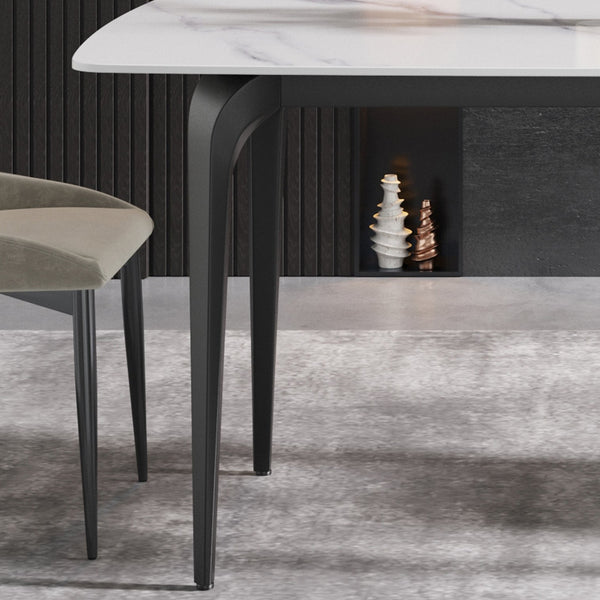 English Elm 70.87"Modern 70.87" Modern Artificial Stone Dining Table With Curved Black Metal Legs - Stylish Seating For 6-8 W1535S00102