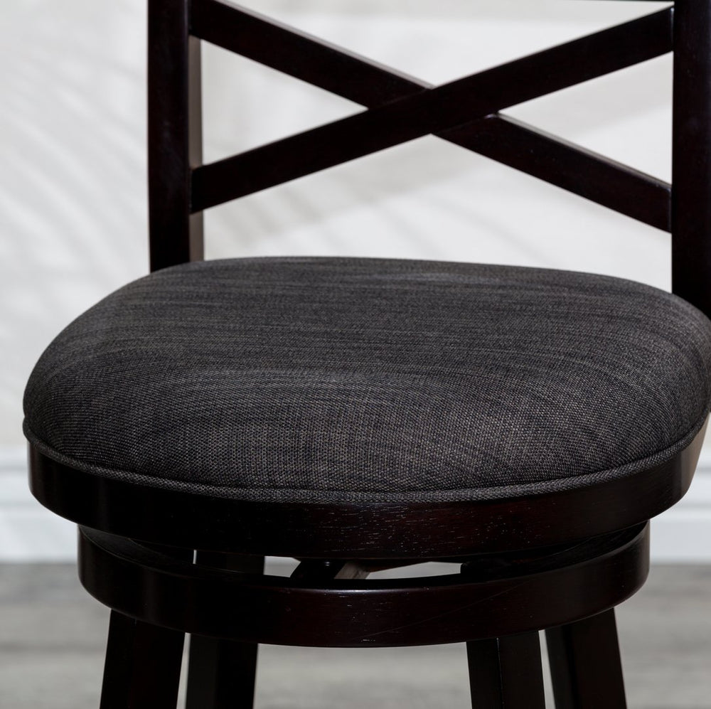 English Elm 24" Counter Height X-Back Swivel Stool with Padded Charcoal Seat, Solid Hardwood Frame, Durable Swivel mecanismo Espresso B04660714