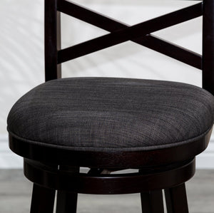 English Elm 24" Counter Height X-Back Swivel Stool with Padded Charcoal Seat, Solid Hardwood Frame, Durable Swivel mecanismo Espresso B04660714