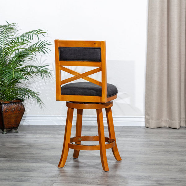 English Elm 24" Counter Height X-Back Swivel Stool with Padded Seat, Solid Hardwood Frame, Durable Swivel Mechanism Natural B04660718