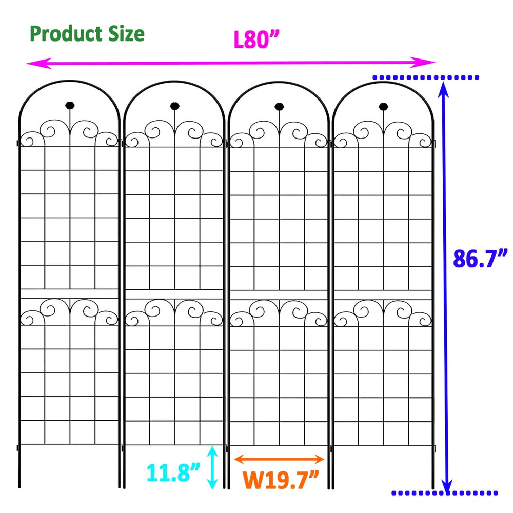 English Elm 4 Pack Tall Galvanized Steel Garden Trellises Powder Coated Black for Climbing Vines W158681065