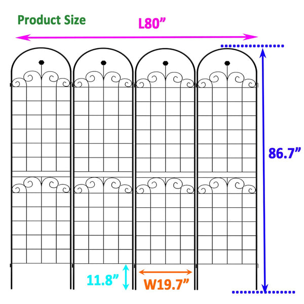 English Elm 4 Pack Tall Galvanized Steel Garden Trellises Powder Coated Black for Climbing Vines W158681065