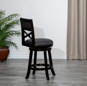 English Elm 24" Counter Height X-Back Swivel Stool with Padded Charcoal Seat, Solid Hardwood Frame, Durable Swivel mecanismo Espresso B04660714