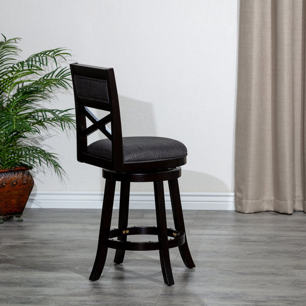 English Elm 24" Counter Height X-Back Swivel Stool with Padded Charcoal Seat, Solid Hardwood Frame, Durable Swivel mecanismo Espresso B04660714