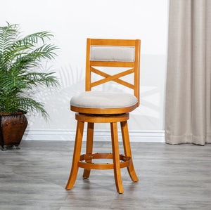 English Elm 24" Counter Height X-Back Swivel Stool with Padded Charcoal Seat, Solid Hardwood Frame, Durable Swivel mecanismo Natural B04660716