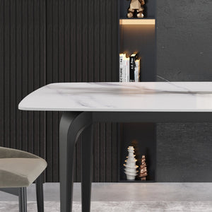 English Elm 70.87"Modern 70.87" Modern Artificial Stone Dining Table With Curved Black Metal Legs - Stylish Seating For 6-8 W1535S00102