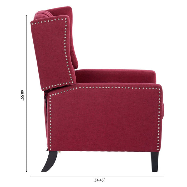 English Elm 27.16" Wingback Manual Recliner Tufted Fabric Chair with Nailhead Trim Solid Wood Frame W680P403874