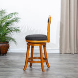 English Elm 30" Bar Height X-Back Swivel Stool, Natural Finish, Charcoal Fabric Seat