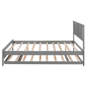 English Elm Full Full Size Platform Bed with Adjustable Trundle, Solid Pine & MDF, 10 Slats, Sturdy 600lb Capacity Gray WF299727AAE