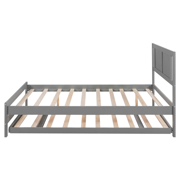 English Elm Full Full Size Platform Bed with Adjustable Trundle, Solid Pine & MDF, 10 Slats, Sturdy 600lb Capacity Gray WF299727AAE