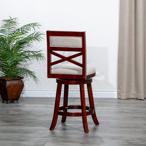 English Elm 30" 30" Bar Height X-Back Swivel Stool Cherry Finish with Beige Padded Fabric Seat, Solid Hardwood Frame B04660709