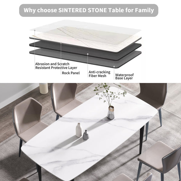 English Elm 70.87"Modern 70.87" Modern Artificial Stone Dining Table With Curved Black Metal Legs - Stylish Seating For 6-8 W1535S00102