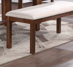 English Elm 1pc Mid-Century Natural Brown Wood Bench with White Upholstered Cushion, 48" Sturdy Contemporary Seating B01181969