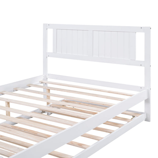 English Elm Full Full Size Platform Bed with Adjustable Trundle, Solid Pine & MDF, 10 Slats, Sturdy 600lb Capacity White WF299727AAK