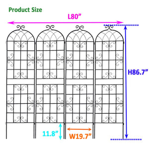 English Elm 4 Pack Tall Galvanized Steel Garden Trellises Powder Coated Black for Climbing Vines W158681059