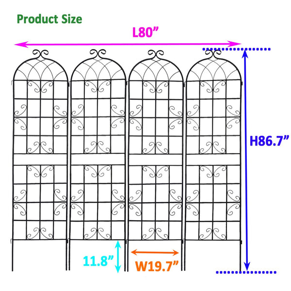 English Elm 4 Pack Tall Galvanized Steel Garden Trellises Powder Coated Black for Climbing Vines W158681059