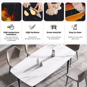 English Elm 70.87"Modern 70.87" Modern Artificial Stone Dining Table With Curved Black Metal Legs - Stylish Seating For 6-8 W1535S00102