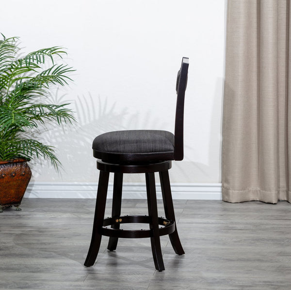 English Elm 24" Counter Height X-Back Swivel Stool with Padded Charcoal Seat, Solid Hardwood Frame, Durable Swivel mecanismo Espresso B04660714