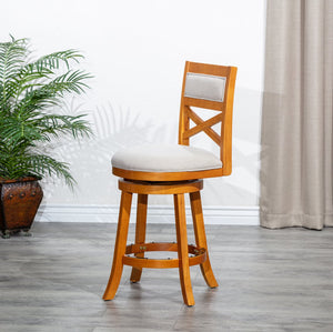 English Elm 24" Counter Height X-Back Swivel Stool with Padded Charcoal Seat, Solid Hardwood Frame, Durable Swivel mecanismo Natural B04660716