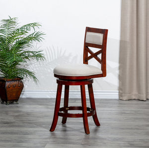 English Elm 24" Counter Height Swivel Stool with Slat Back, Bonded Leather Seat, Solid Hardwood Frame, Durable Cherry B04660708