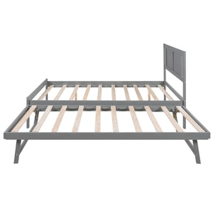 English Elm Full Full Size Platform Bed with Adjustable Trundle, Solid Pine & MDF, 10 Slats, Sturdy 600lb Capacity Gray WF299727AAE