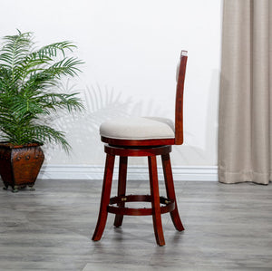 English Elm 24" Counter Height Swivel Stool with Slat Back, Bonded Leather Seat, Solid Hardwood Frame, Durable Cherry B04660708