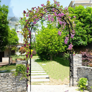 English Elm Metal Gothic Arch Garden Arbor Powder Coated Steel Trellis for Climbing Roses Black W158681100