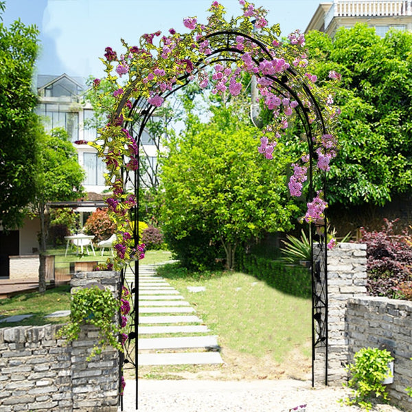 English Elm Metal Gothic Arch Garden Arbor Powder Coated Steel Trellis for Climbing Roses Black W158681100