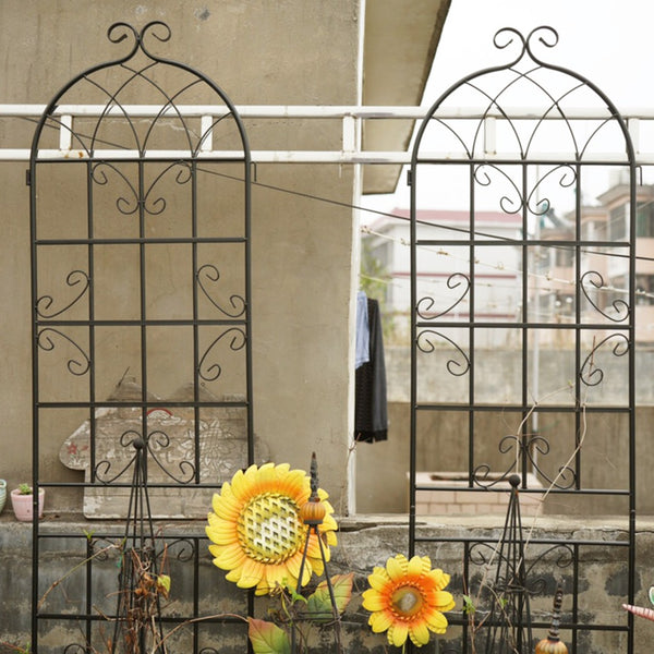 English Elm 4 Pack Tall Galvanized Steel Garden Trellises Powder Coated Black for Climbing Vines W158681059