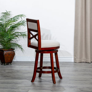 English Elm 30" 30" Bar Height X-Back Swivel Stool Cherry Finish with Beige Padded Fabric Seat, Solid Hardwood Frame B04660709