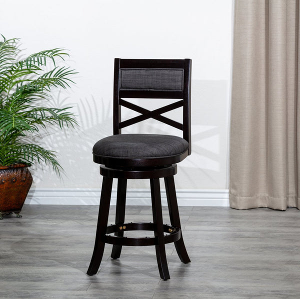 English Elm 24" Counter Height X-Back Swivel Stool with Padded Charcoal Seat, Solid Hardwood Frame, Durable Swivel mecanismo Espresso B04660714