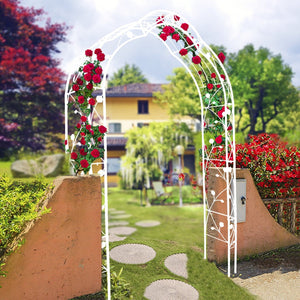 English Elm Metal Gothic Arch Garden Arbor Powder Coated Steel Trellis for Climbing Roses Cream White W158681140