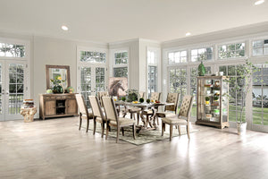 English Elm Natural Rustic Tone Beige Fabric Dining Chairs Set of 2 — Button Tufted Backs, Nailhead Trim, Solid Wood B01181961