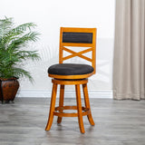 English Elm 24" Counter Height X-Back Swivel Stool, Natural Finish, Charcoal Fabric Seat