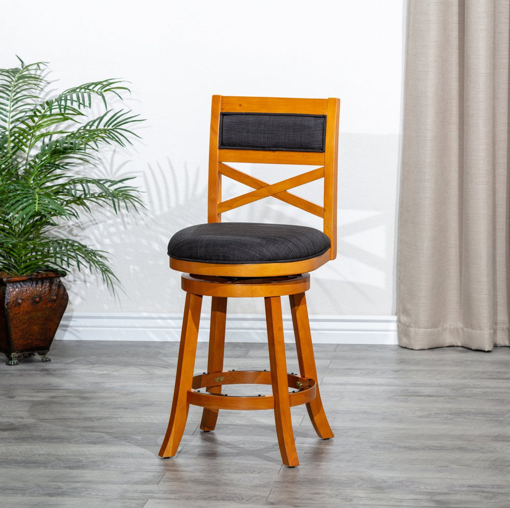 English Elm 30" Bar Height Swivel Stool – Classic X-Back Design With Charcoal Fabric Seat For Kitchen & Bar Decor B04660719