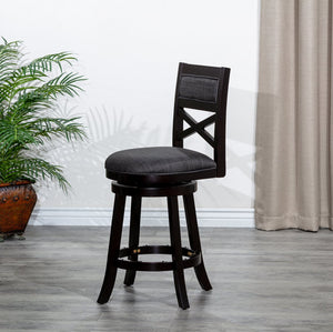 English Elm 24" Counter Height X-Back Swivel Stool with Padded Charcoal Seat, Solid Hardwood Frame, Durable Swivel mecanismo Espresso B04660714