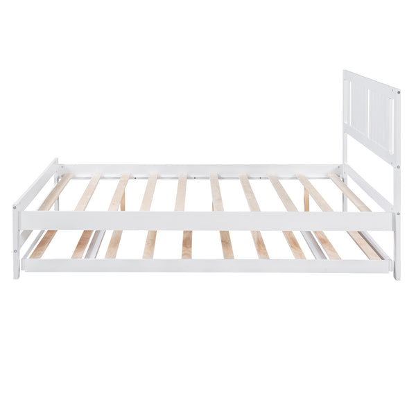 English Elm Full Full Size Platform Bed with Adjustable Trundle, Solid Pine & MDF, 10 Slats, Sturdy 600lb Capacity White WF299727AAK