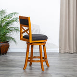 English Elm 24" Counter Height X-Back Swivel Stool, Natural Finish, Charcoal Fabric Seat