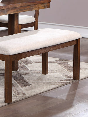 English Elm 1pc Mid-Century Natural Brown Wood Bench with White Upholstered Cushion, 48" Sturdy Contemporary Seating B01181969